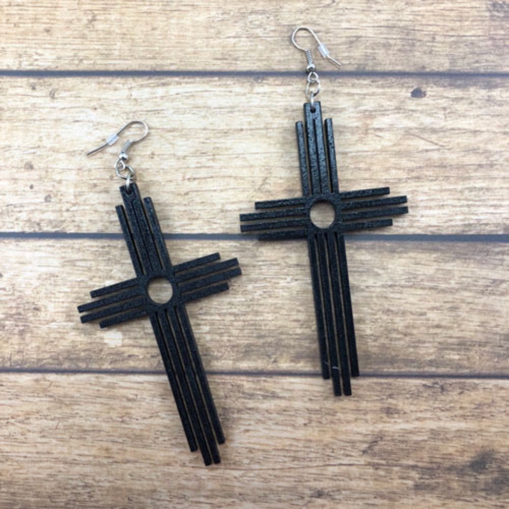 Western Cross Wooden Black Earrings by Crazy Train